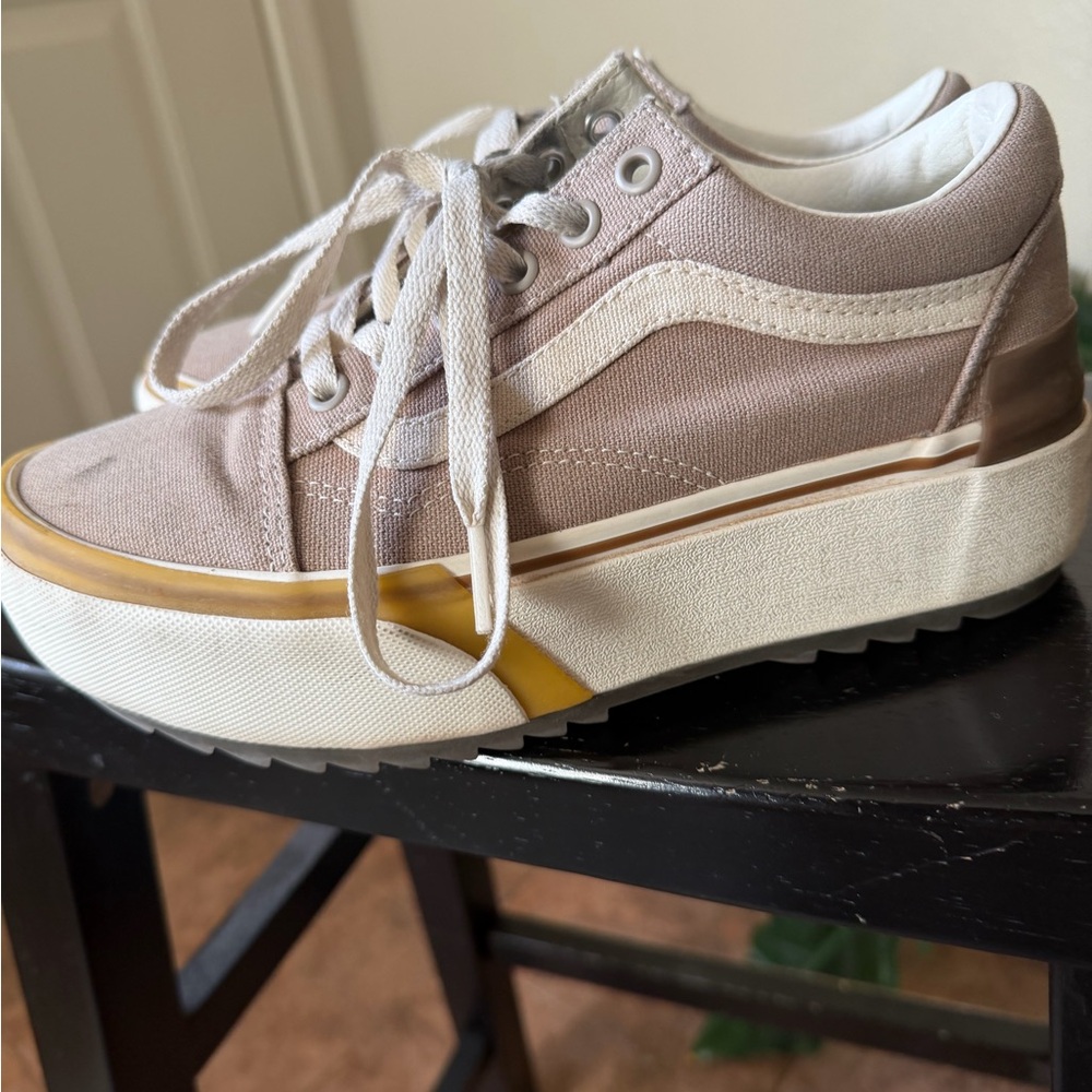 Vans Women's Platform Sneakers - Beige and White - Picture 3 of 4